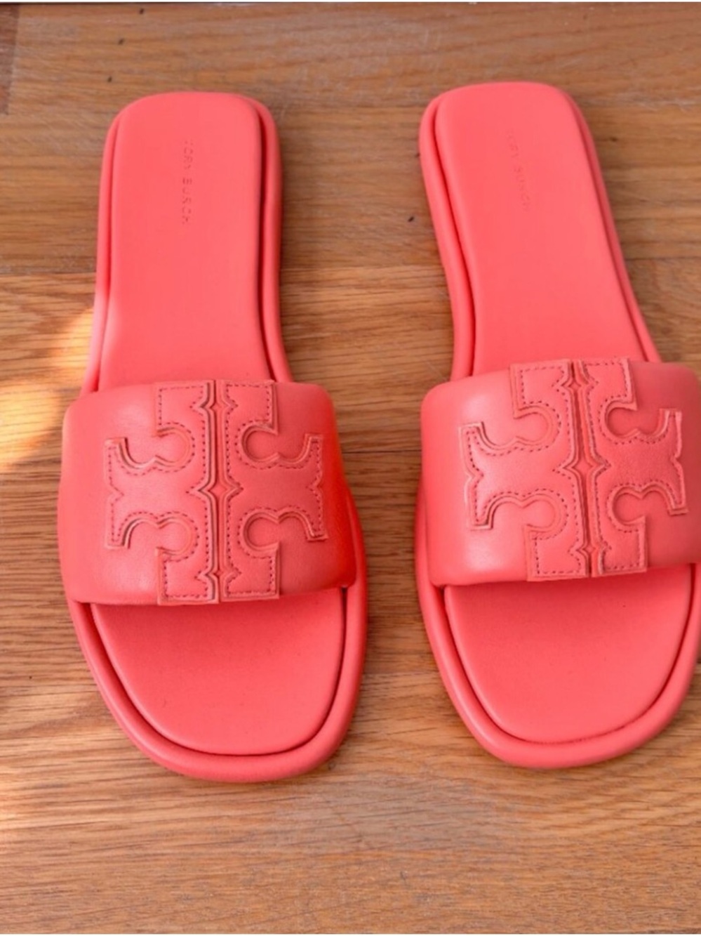 Tory Burch Double T Sport Slide Sandals in Coral Crush